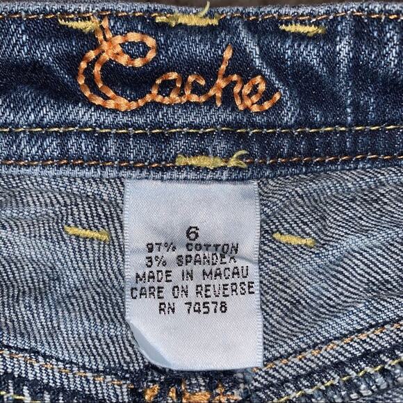 Cache Gold Embellished Contoured Jeans Sz 6 - Picture 7 of 9